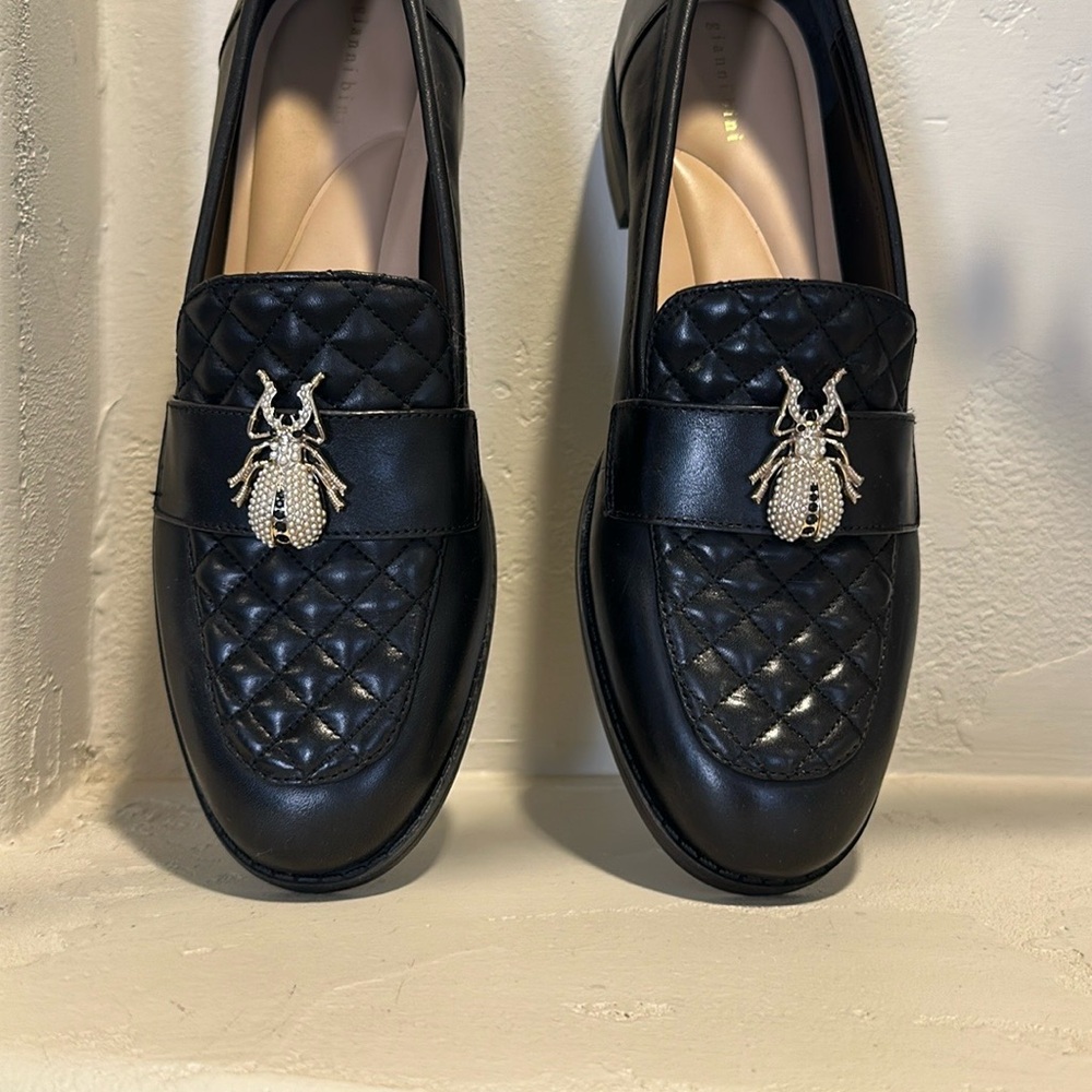 Gianni Bini Black Flats with Woven Leather Design